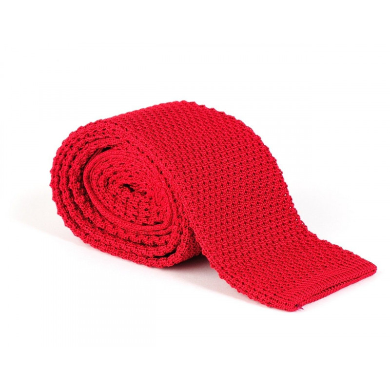 Cravate tricot de soie rouge vif