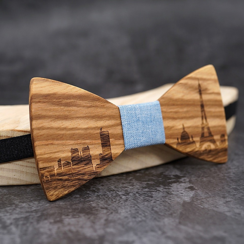Noeud papillon paysage de Paris en bois Zebrawood, vue 3