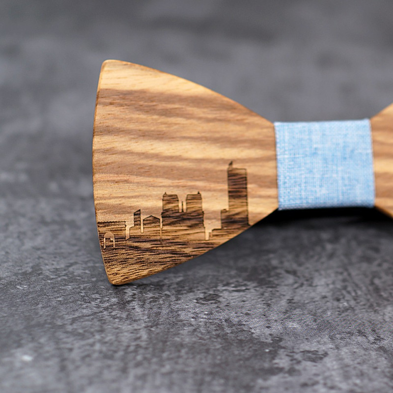 Noeud papillon paysage de Paris en bois Zebrawood, vue 5