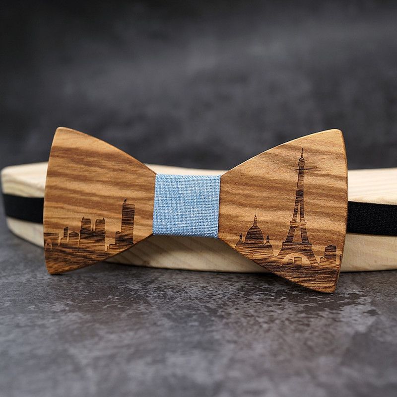 Noeud papillon paysage de Paris en bois Zebrawood, vue 7